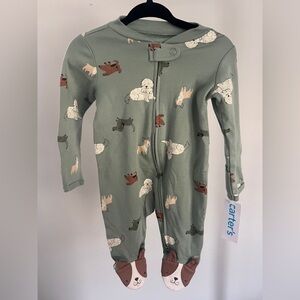 Carter's 3 Month Infant Sage Green Puppy Print Footed One-Piece NWT